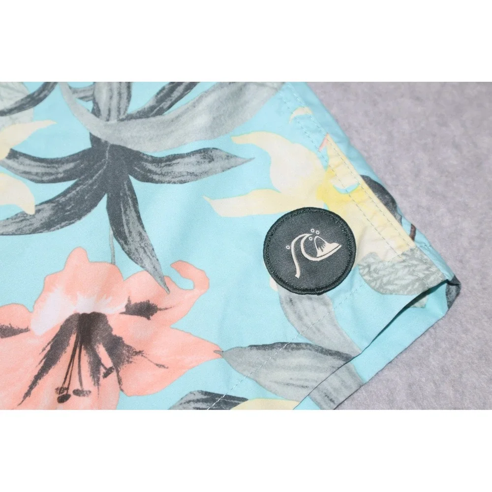 Quiksilver Swim Trunks Mens XL Blue Floral Board Shorts Drawstring 7